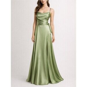 Milla Boudoir Silk Slip Dress Women's Medium Green Draped Maxi NWT Satin Chic